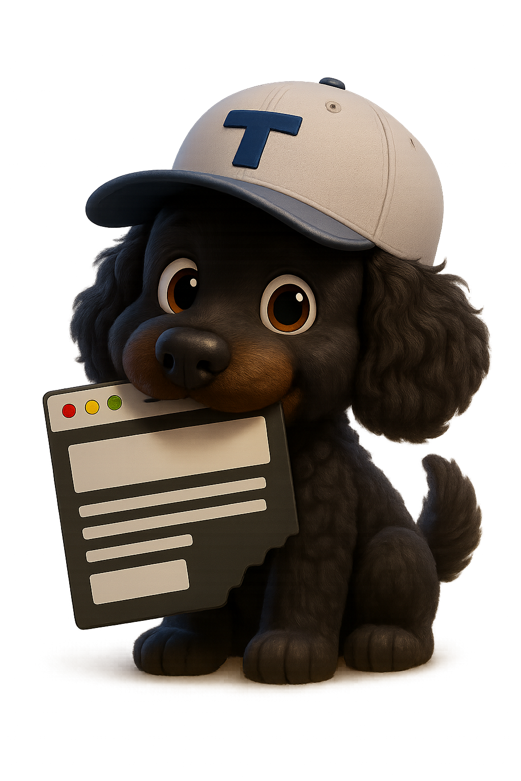 Timmy the 2xN mascot dog holding a browser window in his mouth