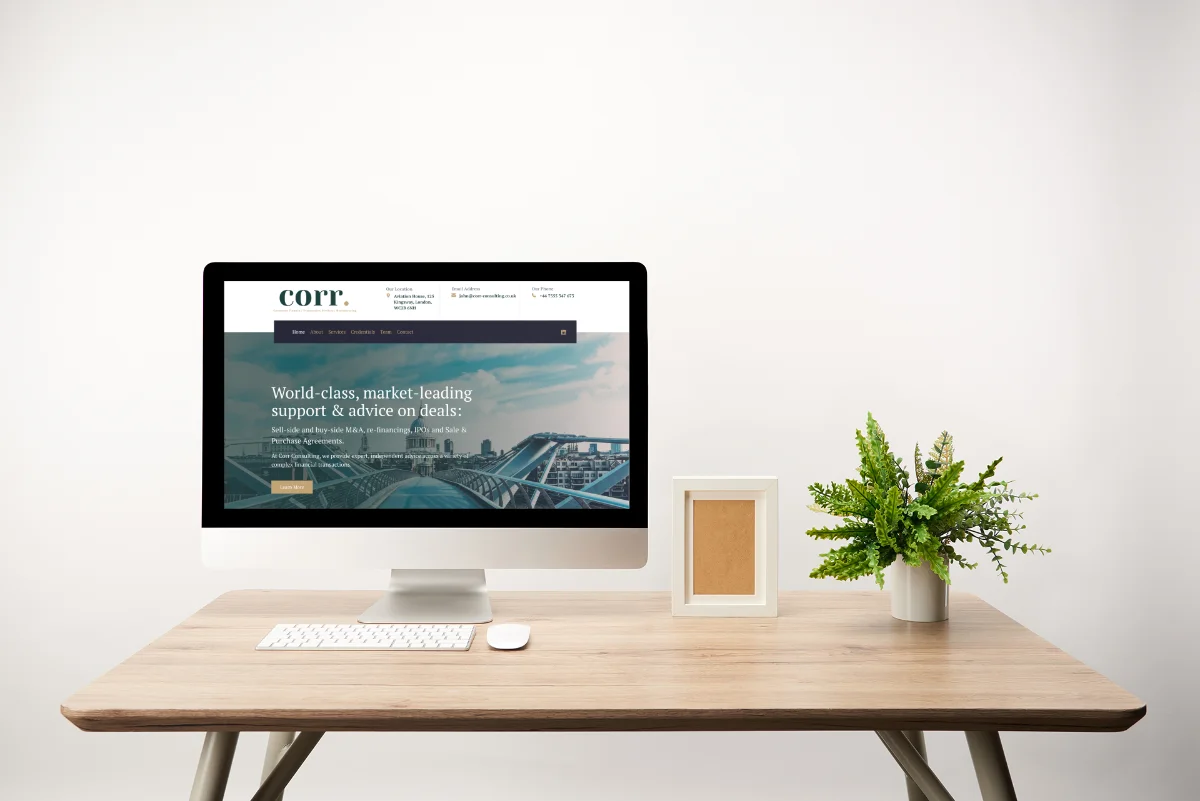 Modern professional brand identity design for Corr Consulting showcasing new logo and website