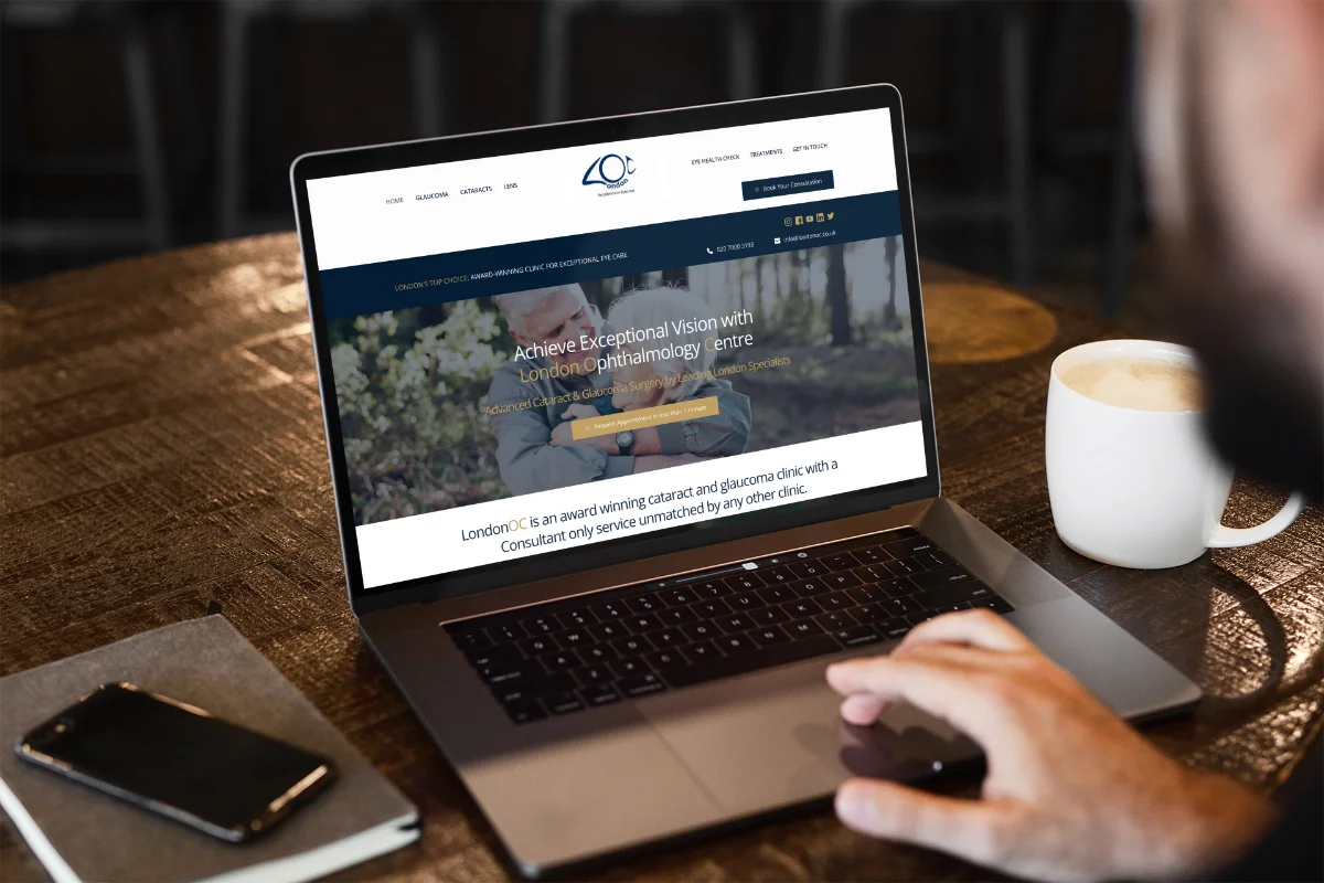 Clean website design for healthcare showing LondonOC's patient-focused interface and specialist eye care content
