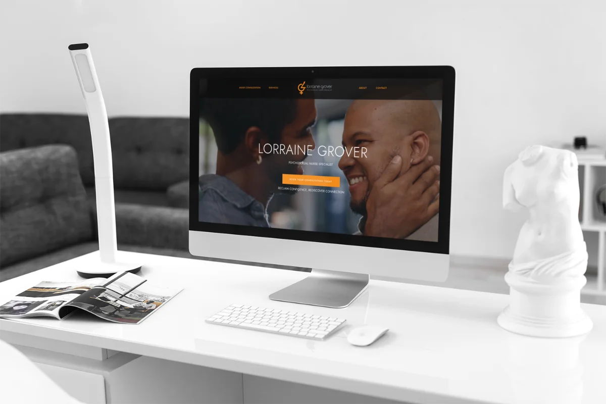 Lorraine Grover psychosexual nurse specialist website shown on a desktop monitor