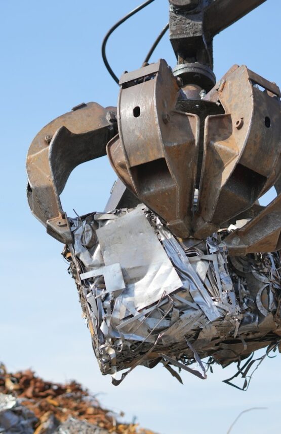 A large metal object flying through the air