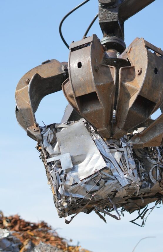 A large metal object flying through the air