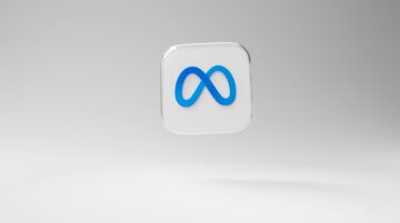 a white square with a blue logo on it